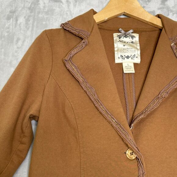 Nick & Mo Blazer Womens Large Brown Knit 3/4 Sleeve Embellished Anthropologie - Picture 3 of 10